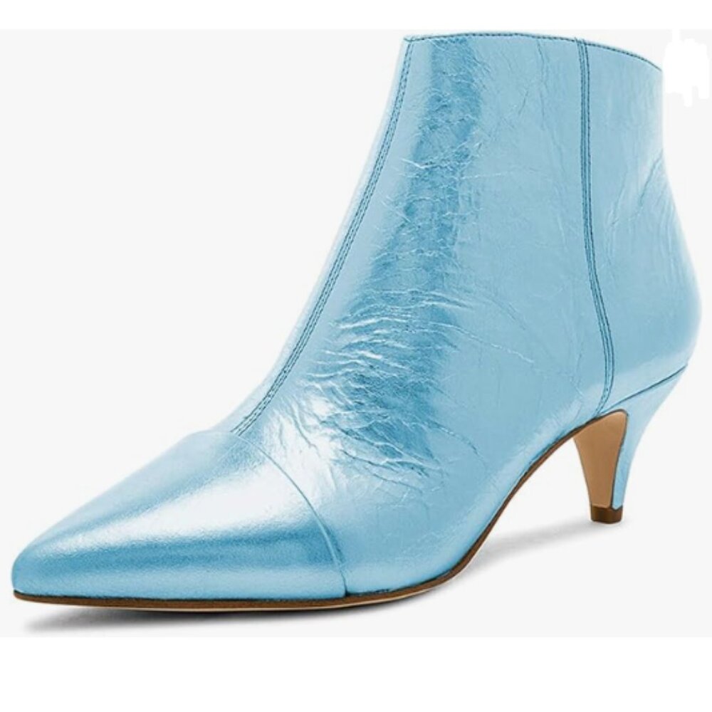 Blue Chic Low Kitten Heel Ankle Boots Pointed Closed Toe Side Zipper Prom Bootie